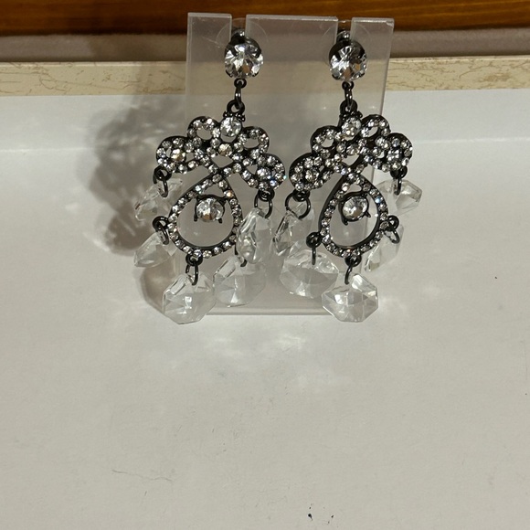 Antique diamond, and silver white crystal earrings - Picture 2 of 3